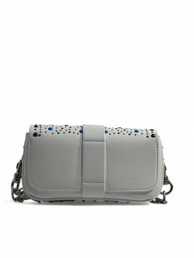 Zadig & Voltaire White Studded Shoulder Bag – Silver Chain & Blue Accents