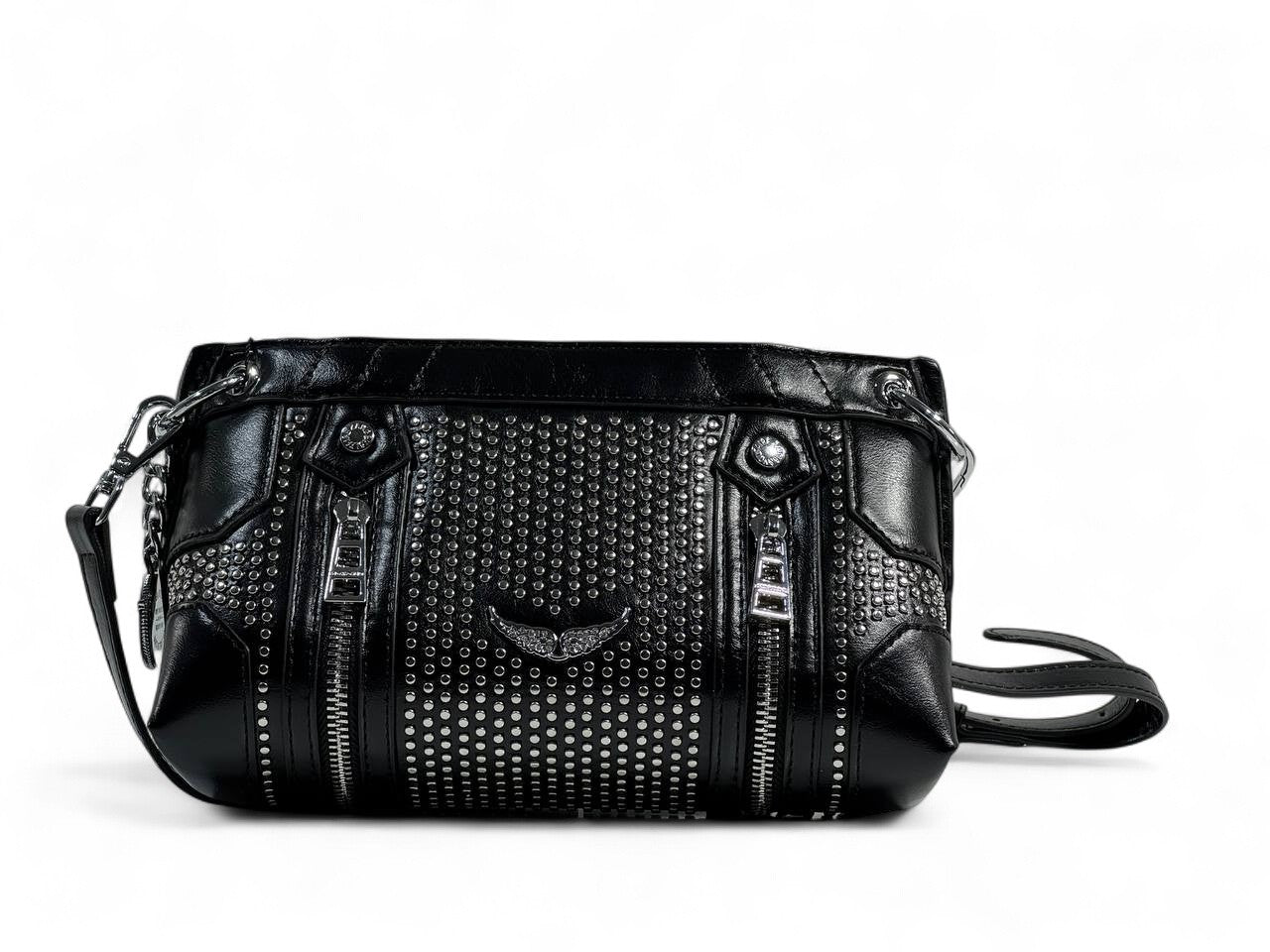 Zadig & Voltaire Black Studded Shoulder Bag 🖤✨ | Rock-Chic Crossbody with Logo Strap