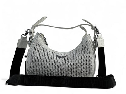 Zadig & Voltaire White Crystal Studded Shoulder Bag ✨🖤 | Elegant Crossbody with Logo Strap