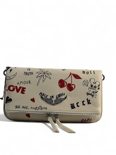 Zadig & Voltaire Graffiti Cream Clutch – Playful Parisian Chic
