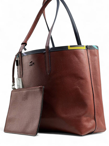 Lacoste Double-Face Reversible Tote Bag 👜✨ | Brown & Geometric Print – Large Size