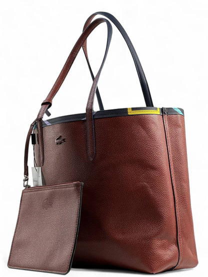 Lacoste Double-Face Reversible Tote Bag 👜✨ | Brown & Geometric Print – Large Size