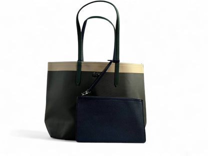 Lacoste Double-Face Tote Bag with Pouch – Green & Navy | Elegant Reversible Design 👜✨