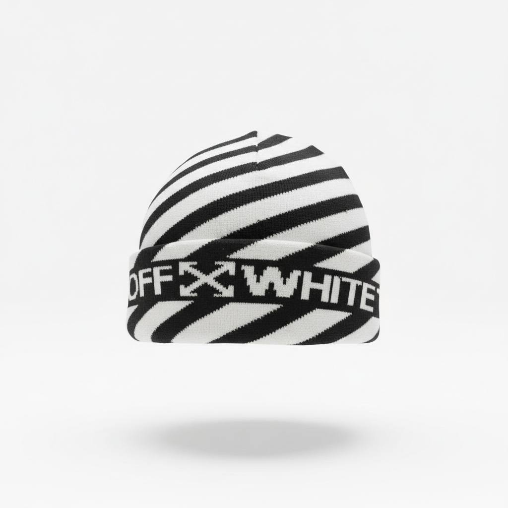 🖤 OFF-WHITE Diagonal Stripe Knit Beanie – Iconic Street Luxury ❄️