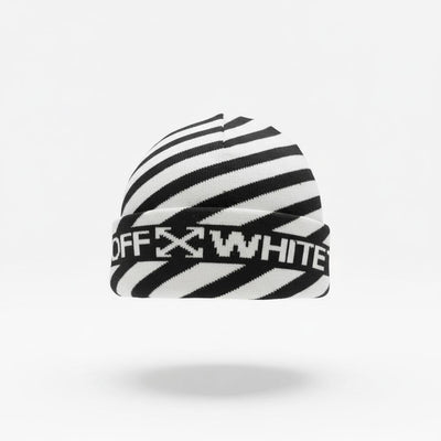 🖤 OFF-WHITE Diagonal Stripe Knit Beanie – Iconic Street Luxury ❄️