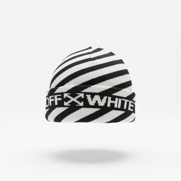 🖤 OFF-WHITE Diagonal Stripe Knit Beanie – Iconic Street Luxury ❄️