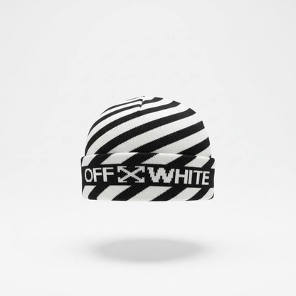 🖤 OFF-WHITE Diagonal Stripe Knit Beanie – Iconic Street Luxury ❄️