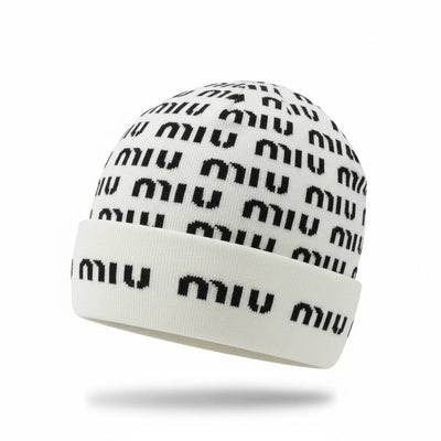 🤍 MIU MIU Repeated Logo Knit Beanie – Clean Luxury Winter Essential ❄️