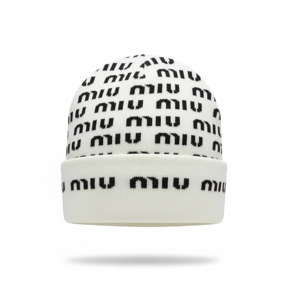 🤍 MIU MIU Repeated Logo Knit Beanie – Clean Luxury Winter Essential ❄️