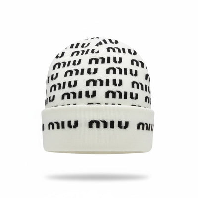 🤍 MIU MIU Repeated Logo Knit Beanie – Clean Luxury Winter Essential ❄️