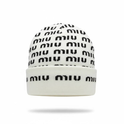 🤍 MIU MIU Repeated Logo Knit Beanie – Clean Luxury Winter Essential ❄️