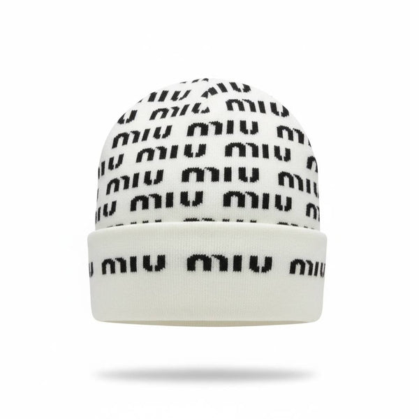 🤍 MIU MIU Repeated Logo Knit Beanie – Clean Luxury Winter Essential ❄️