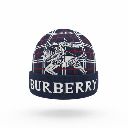 🔵 BURBERRY Knight Check Knit Beanie – British Heritage Winter Luxury ❄️