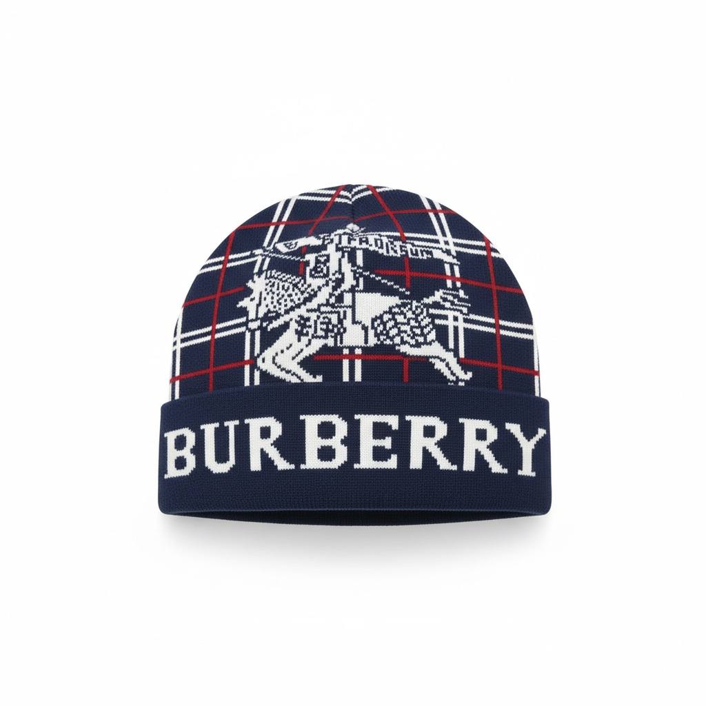 🔵 BURBERRY Knight Check Knit Beanie – British Heritage Winter Luxury ❄️