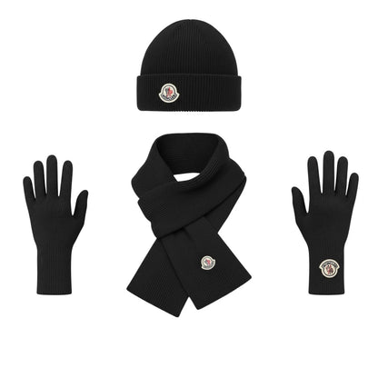 🖤 Moncler Black Winter Knit Set – Beanie, Scarf & Gloves Luxury Edition ❄️