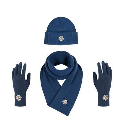 💙 Moncler Blue Winter Knit Set – Beanie, Scarf & Gloves Luxury Edition ❄️