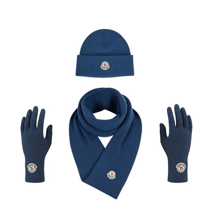 💙 Moncler Blue Winter Knit Set – Beanie, Scarf & Gloves Luxury Edition ❄️