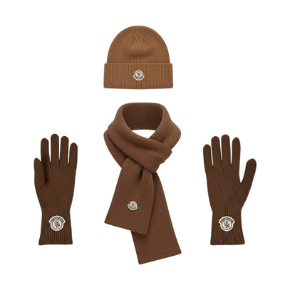 🤎 Moncler Brown Winter Knit Set – Beanie, Scarf & Gloves Luxury Edition ❄️