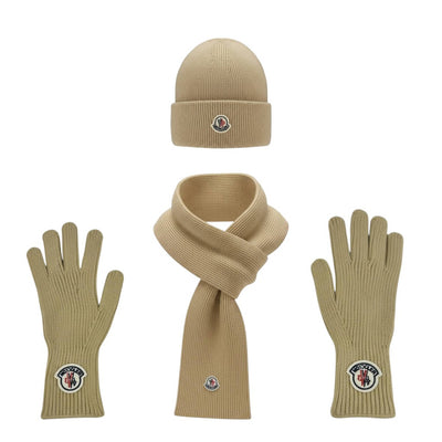 🤍 Moncler Beige Winter Knit Set – Beanie, Scarf & Gloves Luxury Edition ❄️