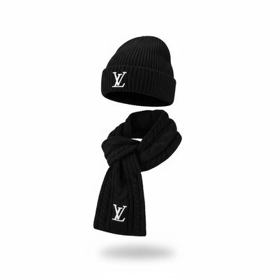 🖤 Louis Vuitton Black Winter Knit Set – Beanie & Scarf Iconic Luxury ❄️