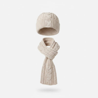 🤍 Louis Vuitton Ivory Cable Knit Beanie & Scarf Set – Elegant Winter Essential ❄️