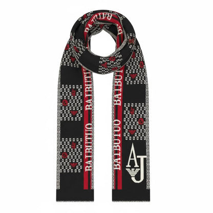 🖤 Armani Jacquard Logo Scarf – Black & Red Luxury Statement ❄️