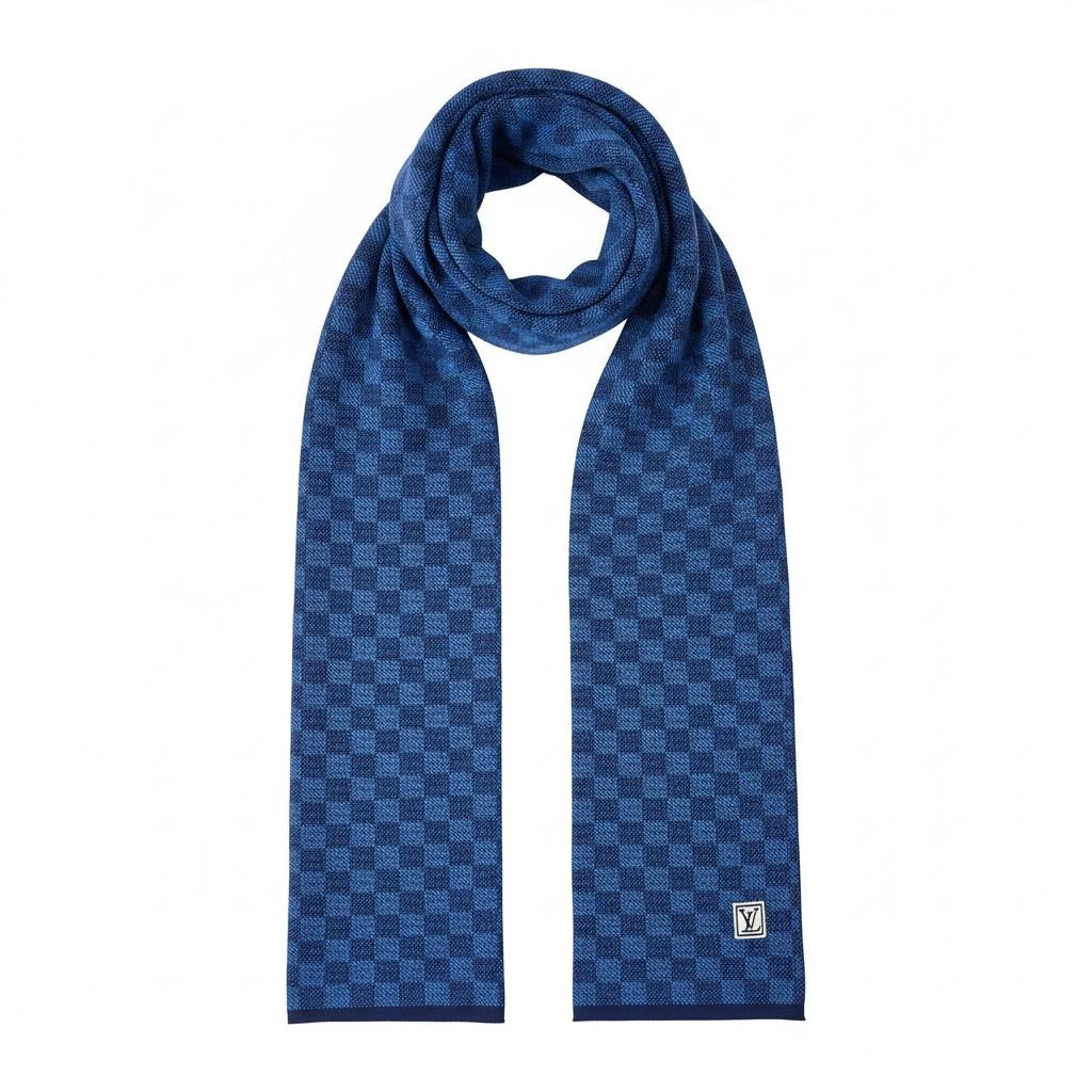 💙 Louis Vuitton Blue Damier Knit Scarf – Modern Luxury Statement ❄️