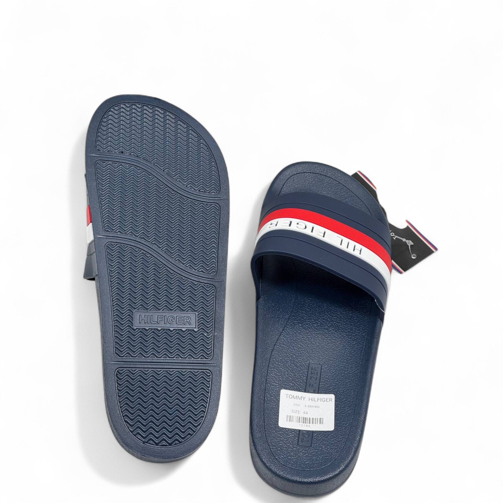 Tommy Hilfiger Sliders – Navy Blue with Signature Stripe 🔴⚪🔵