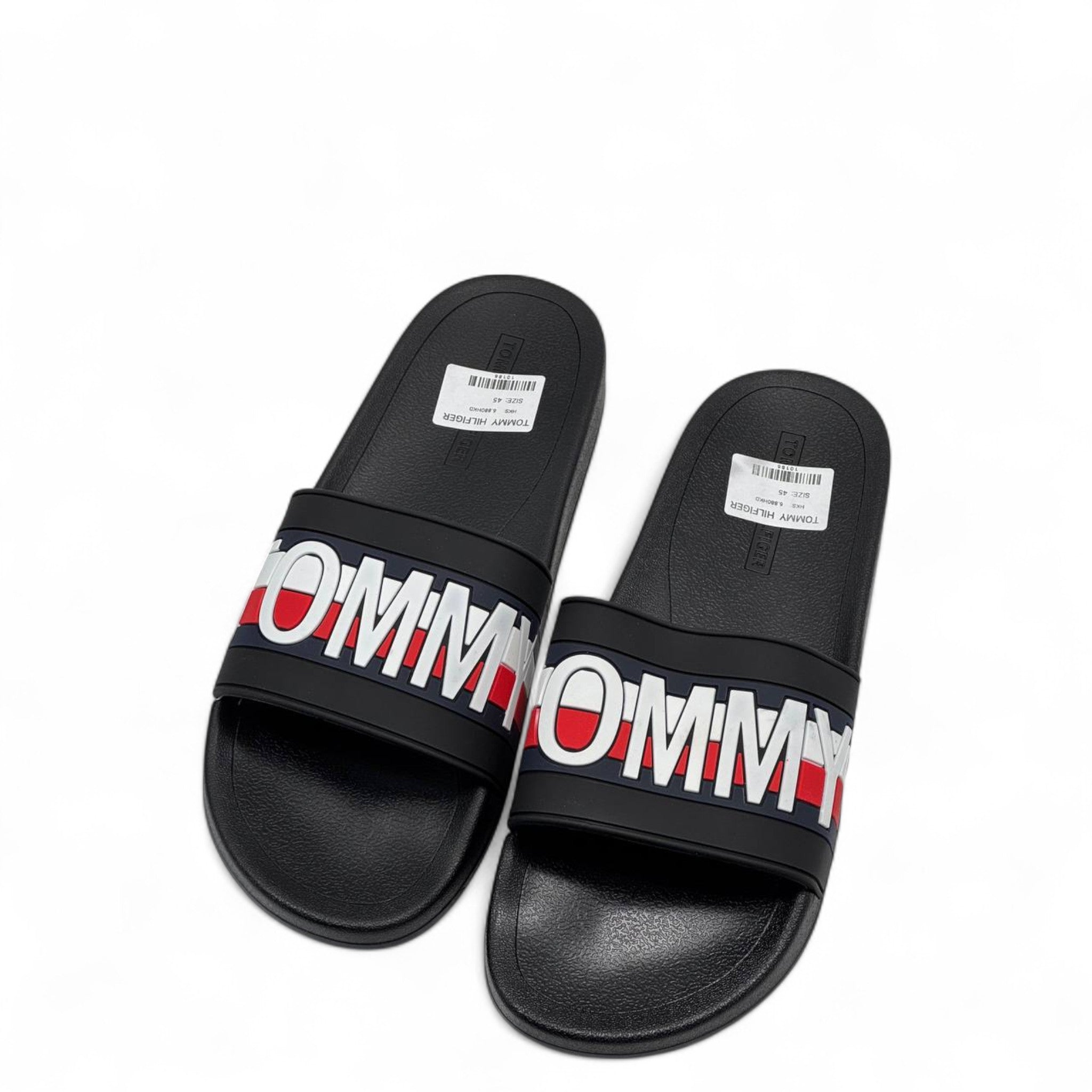 Tommy Hilfiger Logo Slides – Black Bold Edition 🔴⚪⚫