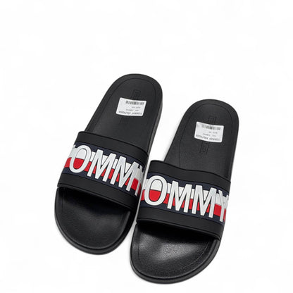 Tommy Hilfiger Logo Slides – Black Bold Edition 🔴⚪⚫