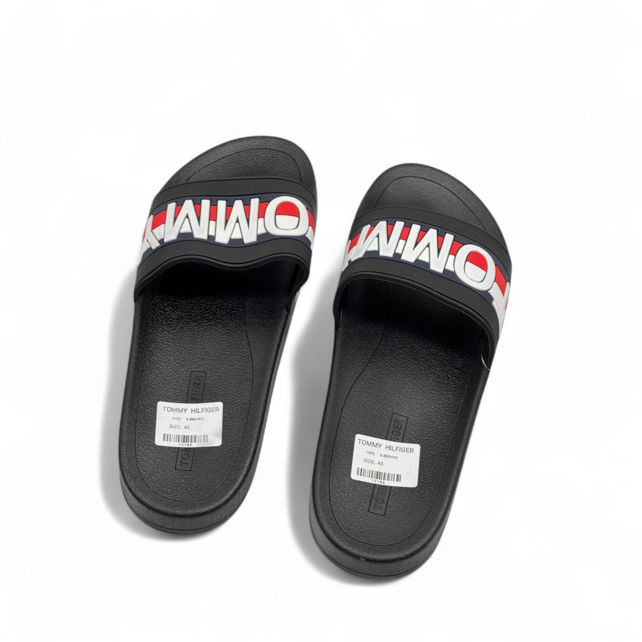 Tommy Hilfiger Logo Slides – Black Bold Edition 🔴⚪⚫