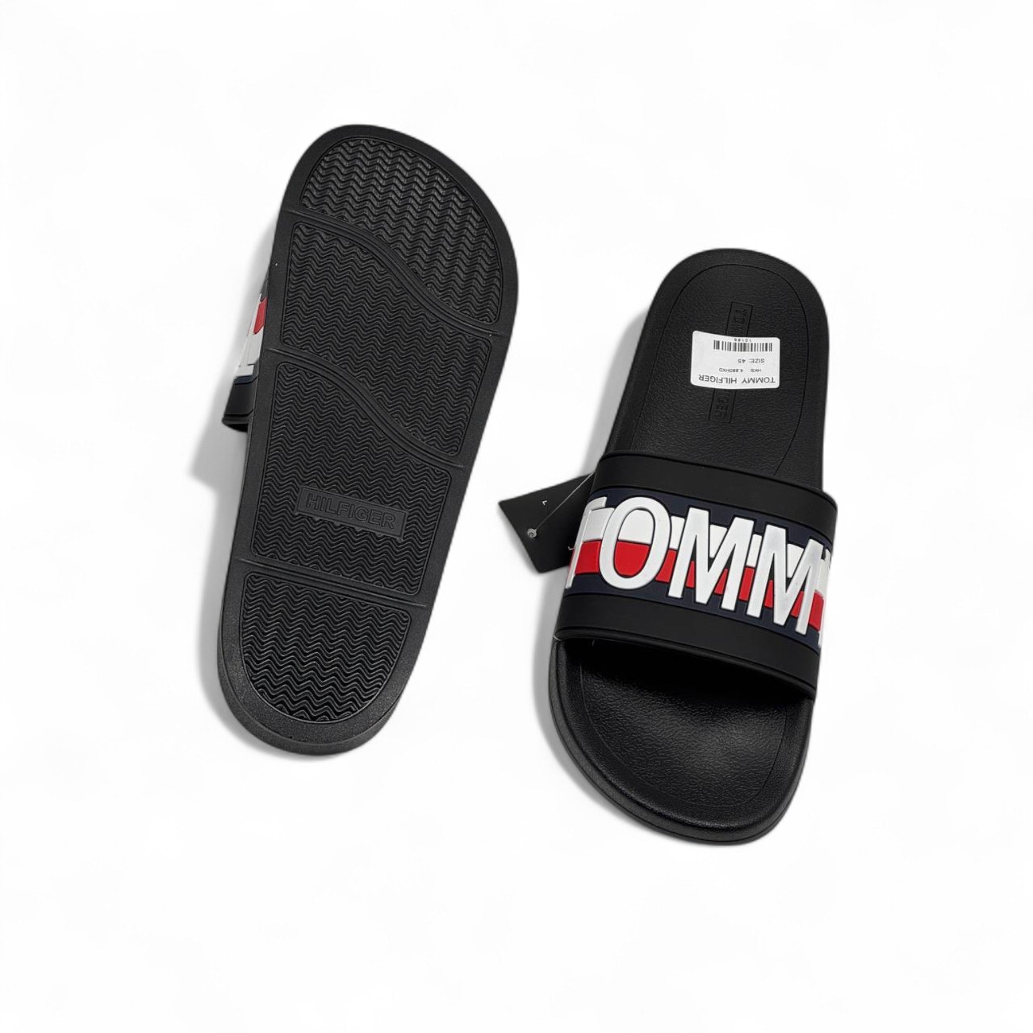 Tommy Hilfiger Logo Slides – Black Bold Edition 🔴⚪⚫