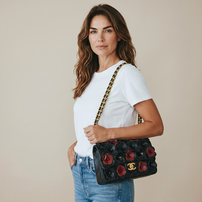 Chanel Camellia Floral Chain Bag – Black & Burgundy 🌺🖤