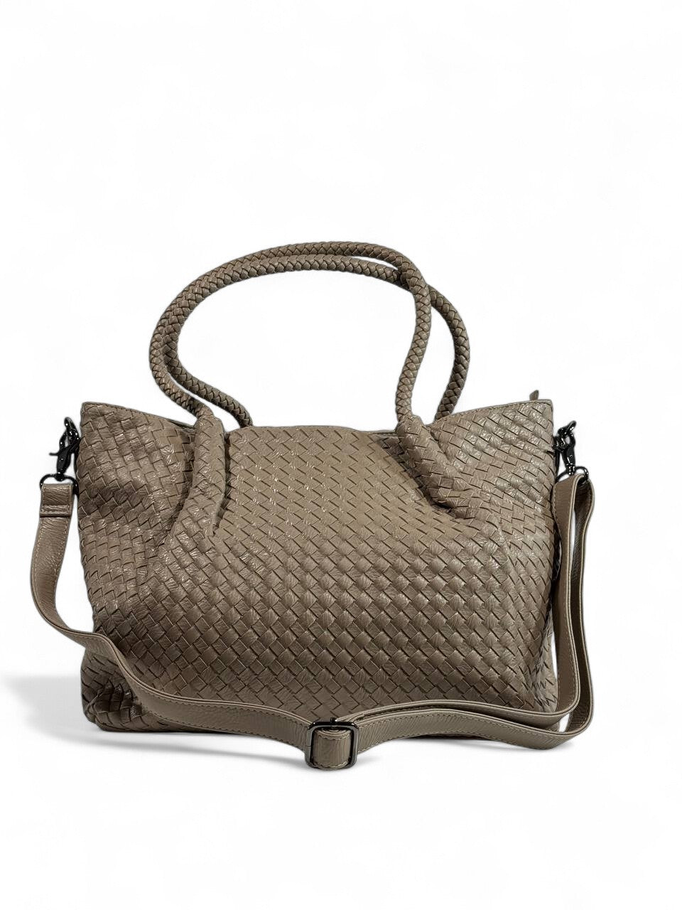 Bottega-Inspired Woven Leather Tote Bag – Taupe Elegance 🧶✨