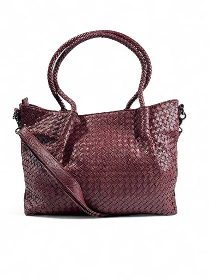 Bottega-Inspired Woven Leather Tote Bag – Rich Burgundy Luxe 🍷✨