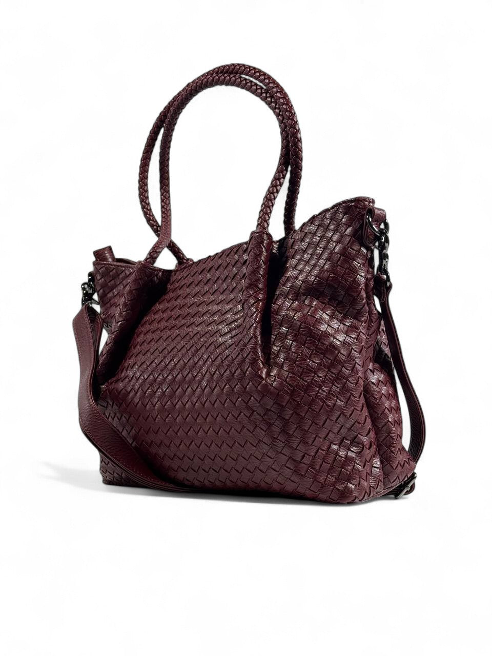 Bottega-Inspired Woven Leather Tote Bag – Rich Burgundy Luxe 🍷✨
