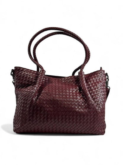Bottega-Inspired Woven Leather Tote Bag – Rich Burgundy Luxe 🍷✨