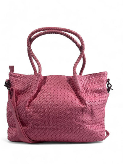 Bottega-Inspired Woven Leather Tote Bag – Pink Glam Edition 💖👜