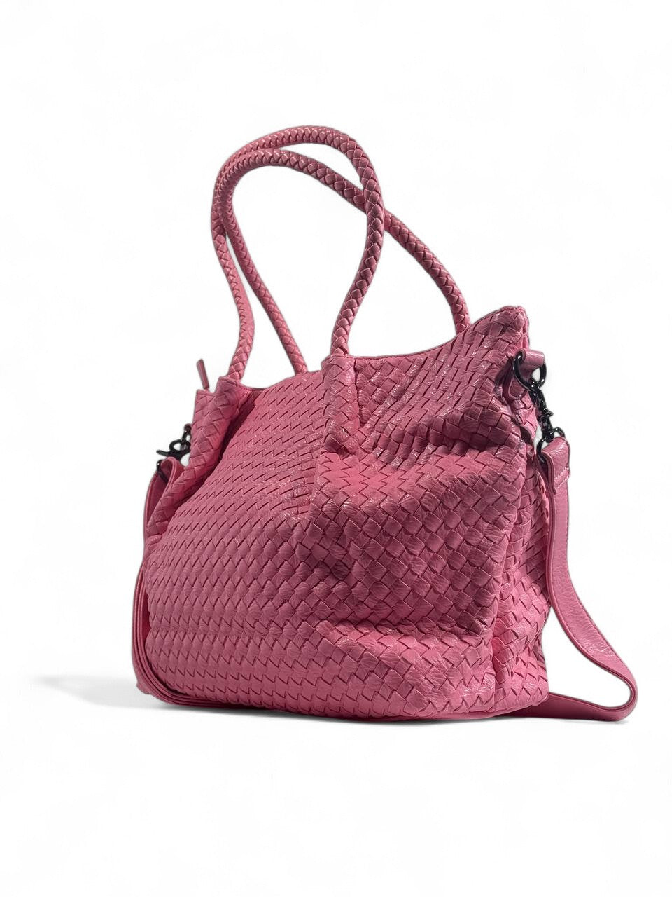 Bottega-Inspired Woven Leather Tote Bag – Pink Glam Edition 💖👜