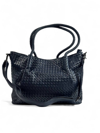 Bottega-Inspired Woven Leather Tote Bag – Midnight Navy Luxe 💙👜