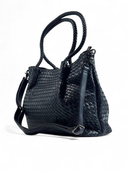 Bottega-Inspired Woven Leather Tote Bag – Midnight Navy Luxe 💙👜