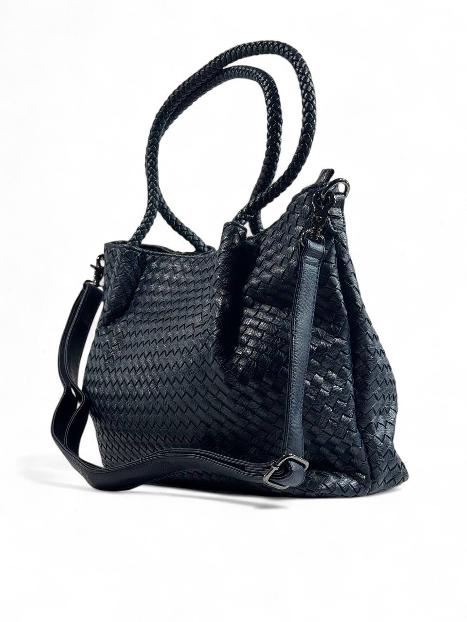 Bottega-Inspired Woven Leather Tote Bag – Midnight Navy Luxe 💙👜