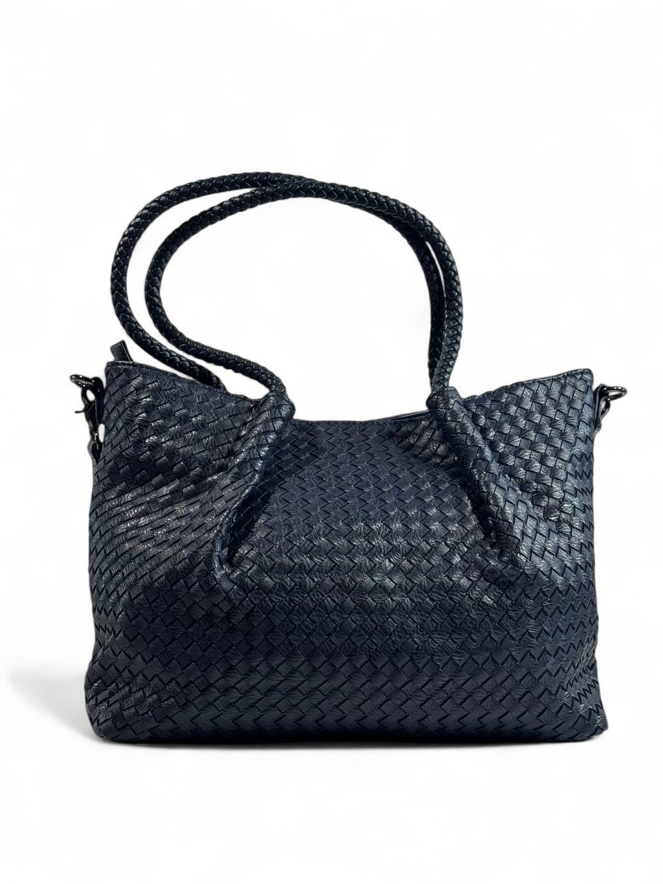 Bottega-Inspired Woven Leather Tote Bag – Midnight Navy Luxe 💙👜