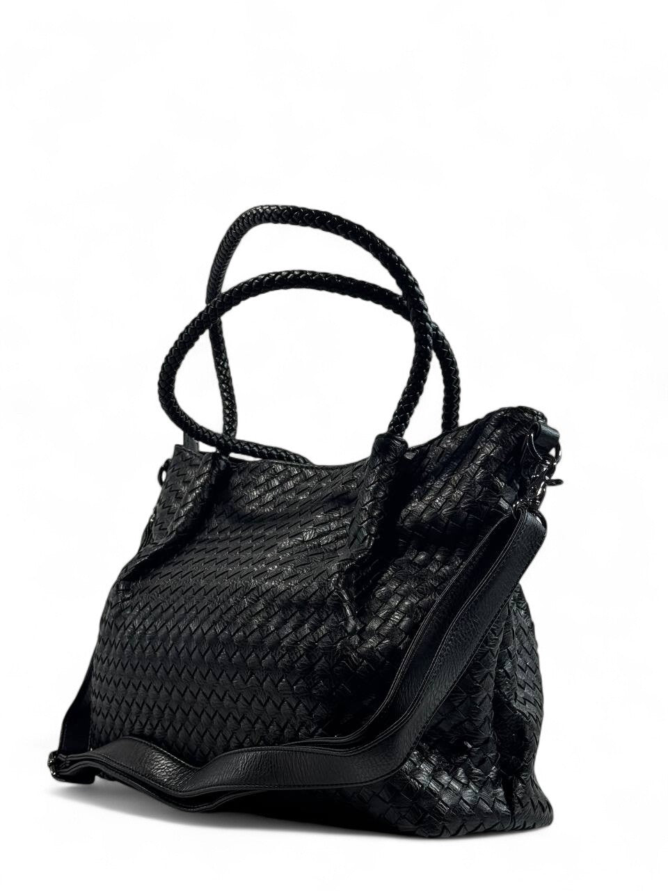 Bottega-Inspired Woven Leather Tote Bag – Timeless Black Luxury 🖤👜