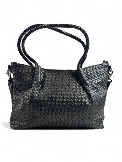 Bottega-Inspired Woven Leather Tote Bag – Timeless Black Luxury 🖤👜
