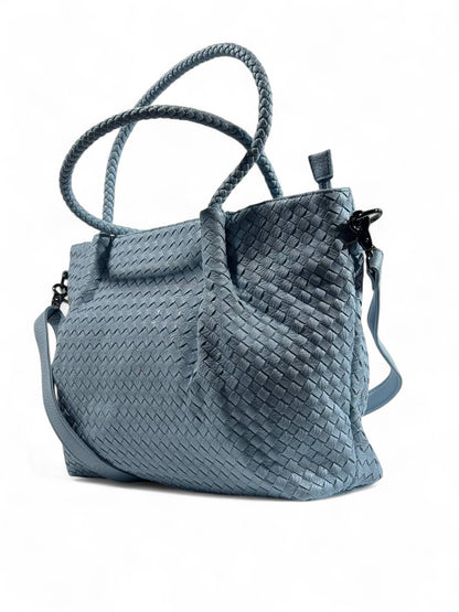 Bottega-Inspired Woven Leather Tote Bag – Sky Blue Elegance 🩵👜