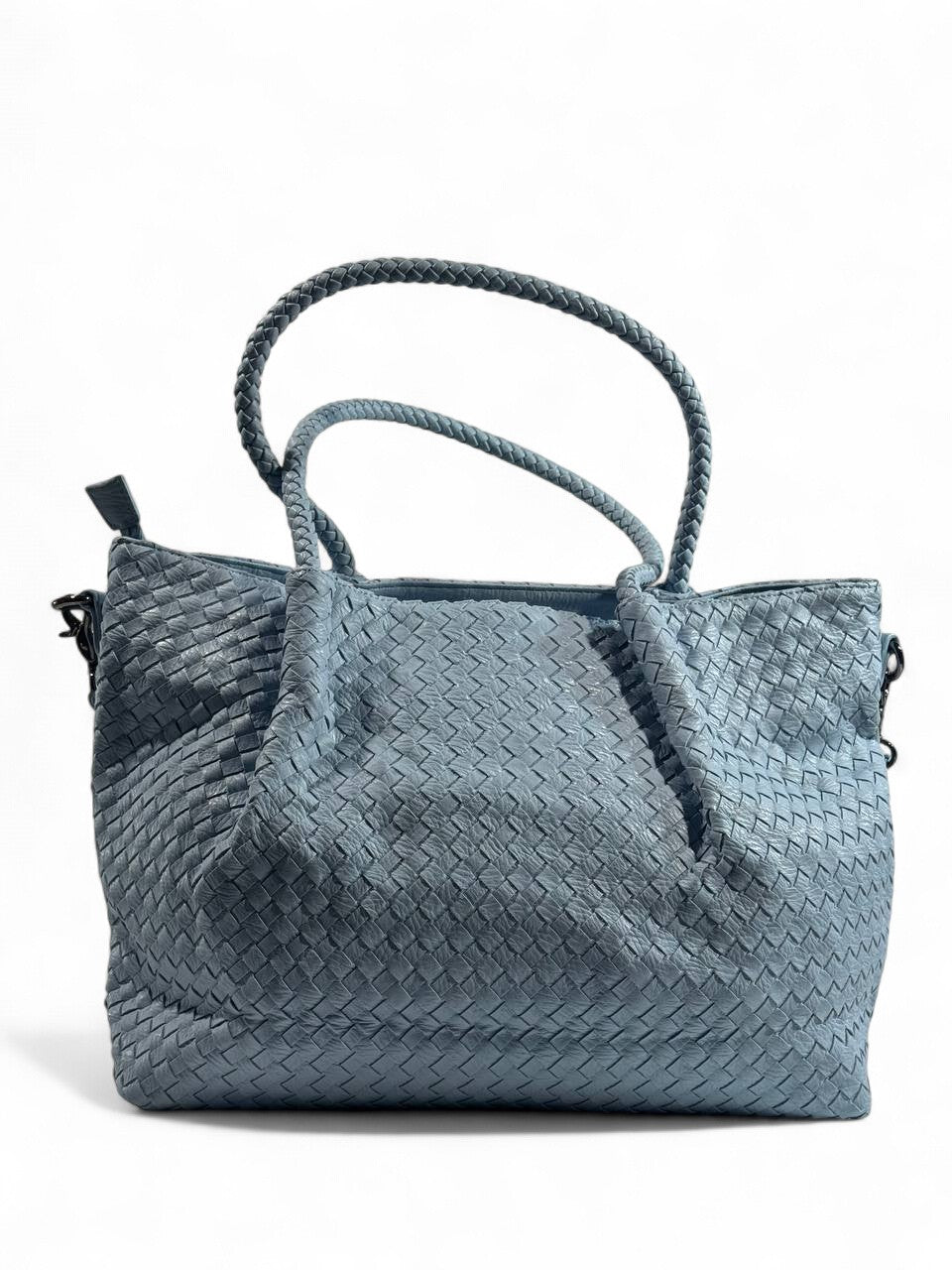 Bottega-Inspired Woven Leather Tote Bag – Sky Blue Elegance 🩵👜