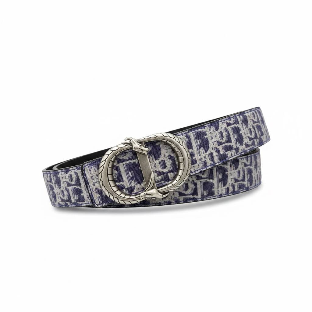 Dior Oblique Canvas Belt 125CM – Silver Statement Buckle Edition ✨🔵