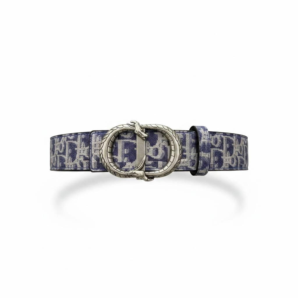 Dior Oblique Canvas Belt 125CM – Silver Statement Buckle Edition ✨🔵