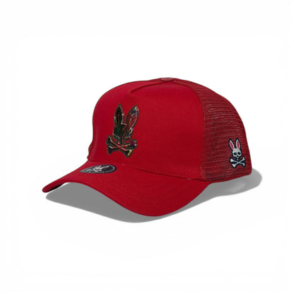 🧢 Psycho Bunny Red Mesh Trucker Cap – Signature Skull Logo